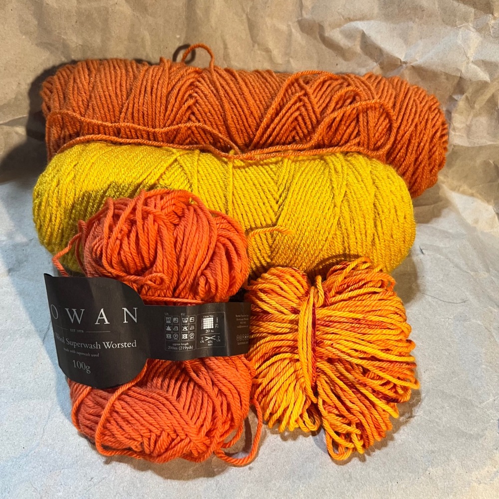 Rowan 100g Pure Wool Superwash Worsted Yarn Orange Yellow Sunset Lot 4 Skeins